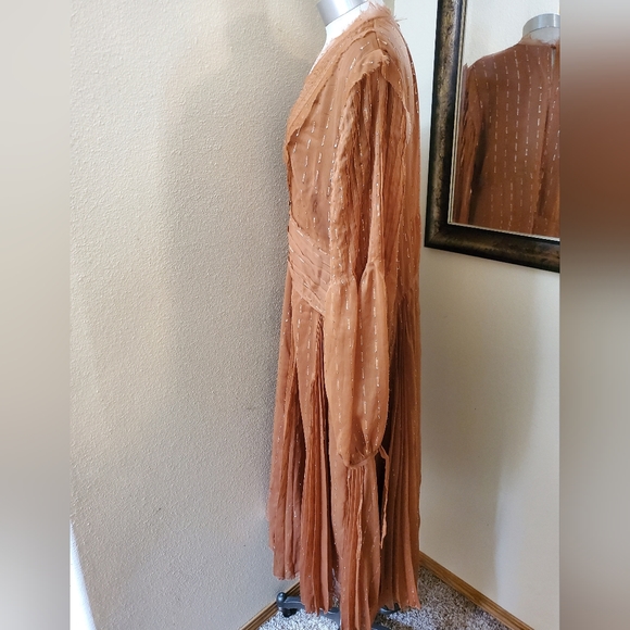 ASOS Design Pleated Long Sleeve Chiffon Dress Size 14 - Picture 3 of 9